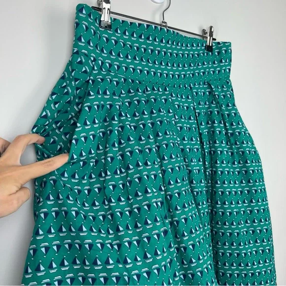 Emily and Fin Skirt Boat Nautical Green High Waist Pleated Pockets Retro Size L - Picture 6 of 13